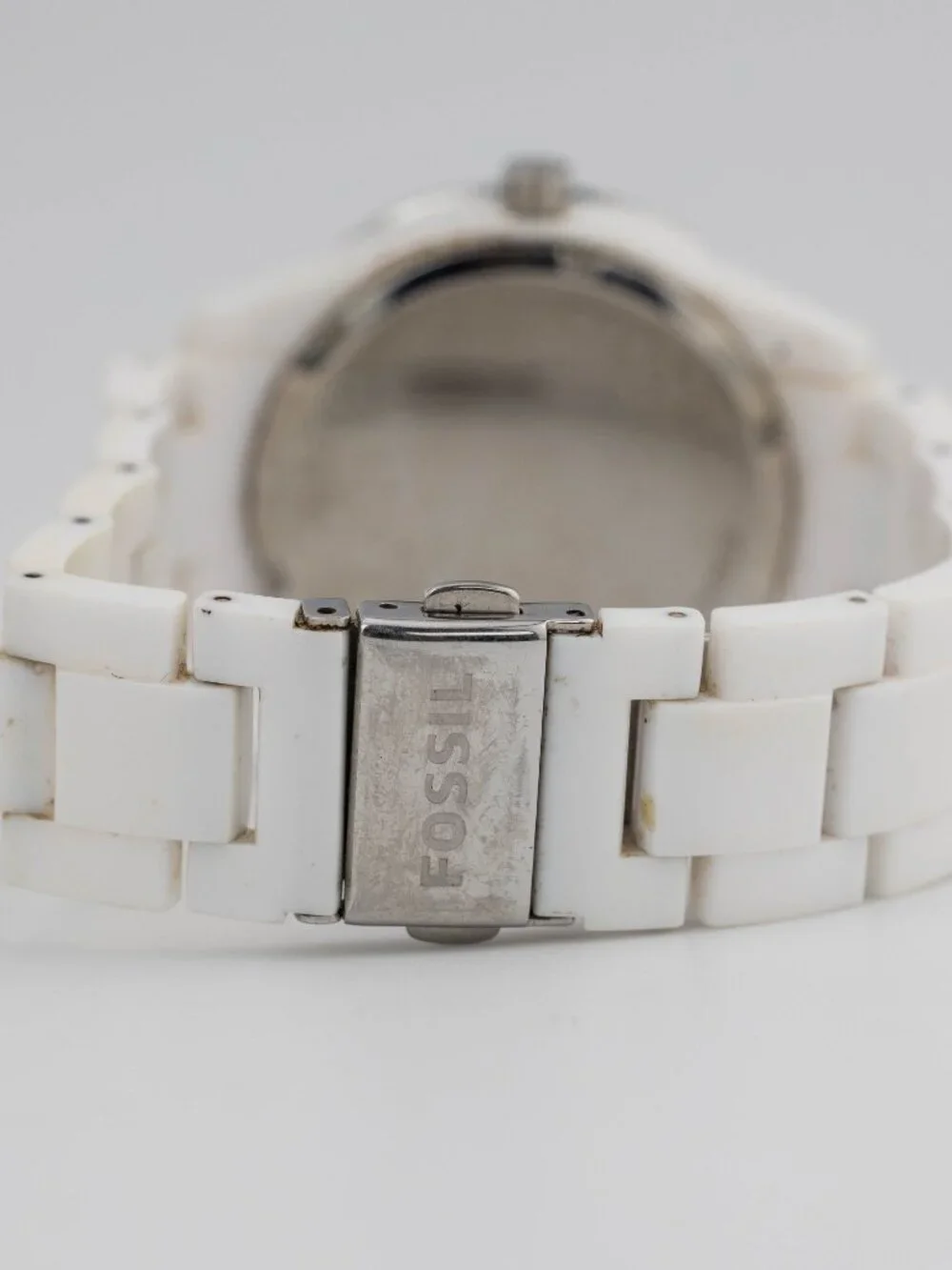 FOSSIL ES-2444 Stella Glitz White Resin Quartz Analog Women's Watch New Battery